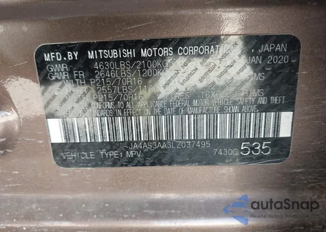 2020 Mitsubishi Eclipse Cross Es 1.5T z USA, uszkodzony, nr VIN JA4AS3AA3LZ037495